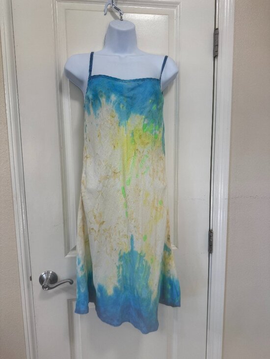 Abercrombie & Fitch Dresses & Skirts - Abercrombie & Fitch Y2K 100% Linen Blue & Yellow Slip Dress Size Small Sundress